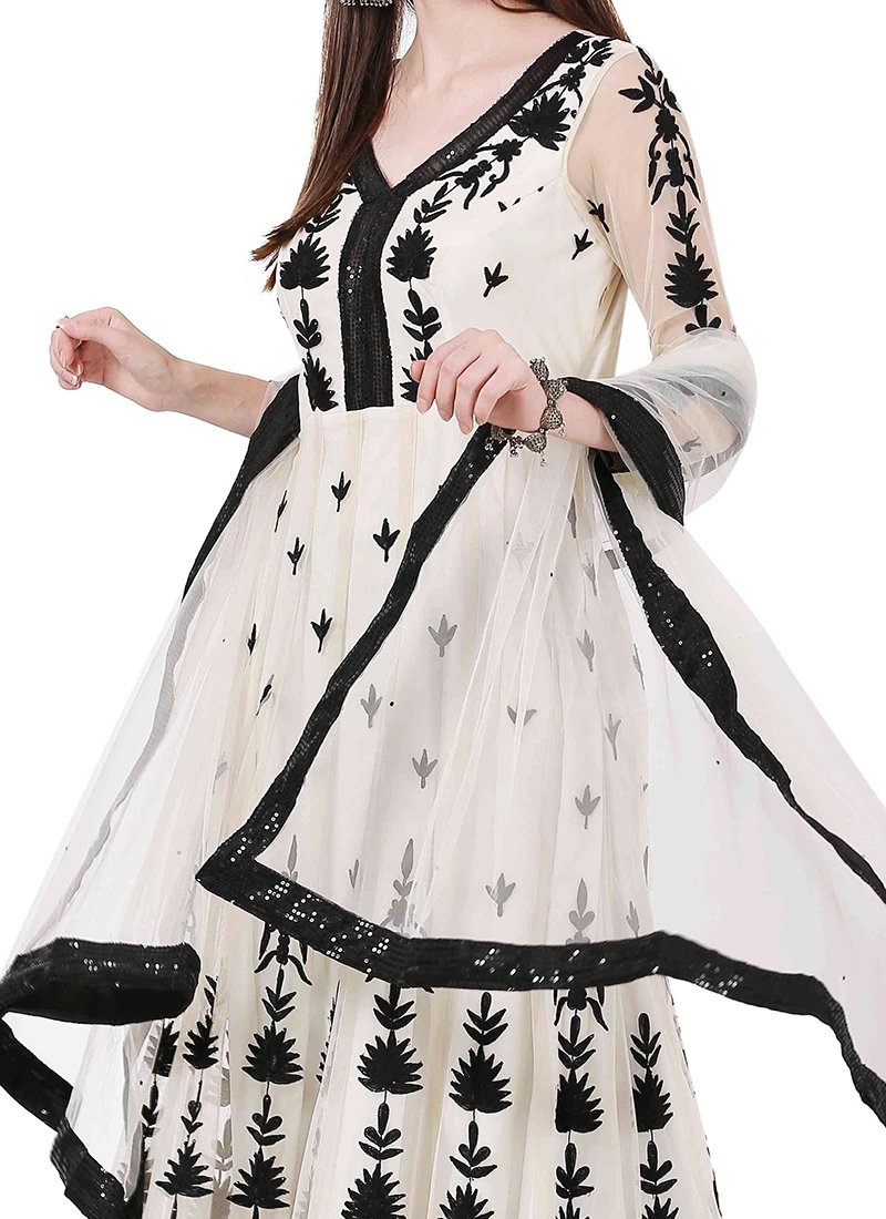 Off White Net Embroidery Anarkali Suit Party Wear 1 Off White Net Embroidery Anarkali Suit Party Wear