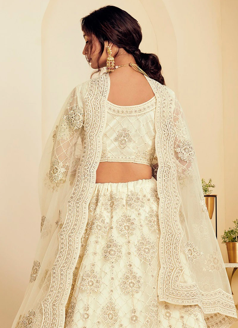 Off White Net Umbrella Lehenga Party Wear 4 Off White Net Umbrella Lehenga Party Wear - Image 4