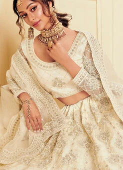 Off White Net Umbrella Lehenga Party Wear