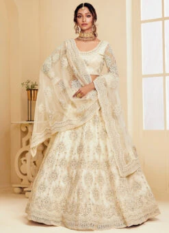 Off White Net Umbrella Lehenga Party Wear 6 Off White Net Umbrella Lehenga Party Wear -C Bazaar Shop off white net umbrella lehenga for partywear ghsaj1004d u