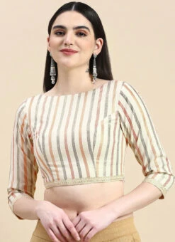 Off White Printed Cotton Blouse Festive Wear 10 Off White Printed Cotton Blouse Festive Wear -C Bazaar Shop off white printed cotton blouse BLBS02210829 u