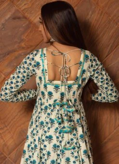 Off White Pure Cotton Printed Anarkali Suit Party Wear -C Bazaar Shop off white pure cotton printed anarkali suit sljpjrb1000 b