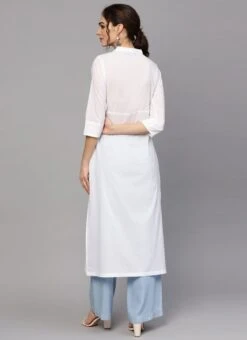 Off White Rayon Kurta Palazzo Set Work Wear -C Bazaar Shop off white rayon kurta palazzo set krsdmf905 b