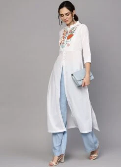 Off White Rayon Kurta Palazzo Set Work Wear -C Bazaar Shop off white rayon kurta palazzo set krsdmf905 u