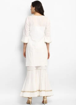 Off White Rayon Kurta Sharara Set Work Wear -C Bazaar Shop off white rayon kurta sharara set krsdmf903 b