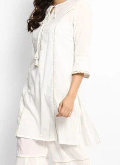 Off White Rayon Kurta Sharara Set Work Wear