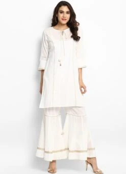 Off White Rayon Kurta Sharara Set Work Wear -C Bazaar Shop off white rayon kurta sharara set krsdmf903 u