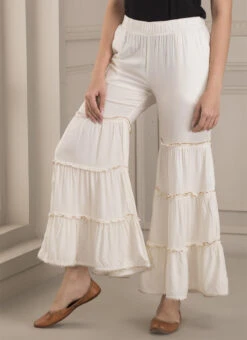Off White Rayon Sharara Pant Work Wear -C Bazaar Shop off white rayon sharara pant wbdmf1116ow u