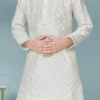 Off White Silk Jacquard Kurta Pyjama Party Wear