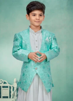 Off White Silk Kids Bandi Set Party Wear 5 Off White Silk Kids Bandi Set Party Wear -C Bazaar Shop off white silk kids bandi set kdbsgrkj902 b