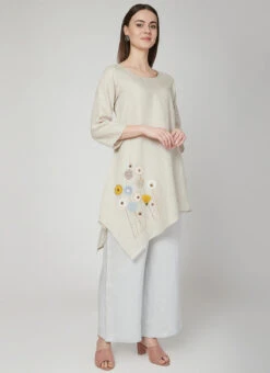 Offwhite Linen Kurta Palazzo Set Work Wear 6 Offwhite Linen Kurta Palazzo Set Work Wear -C Bazaar Shop offwhite linen kurta palazzo set krsdvcsvts12 u