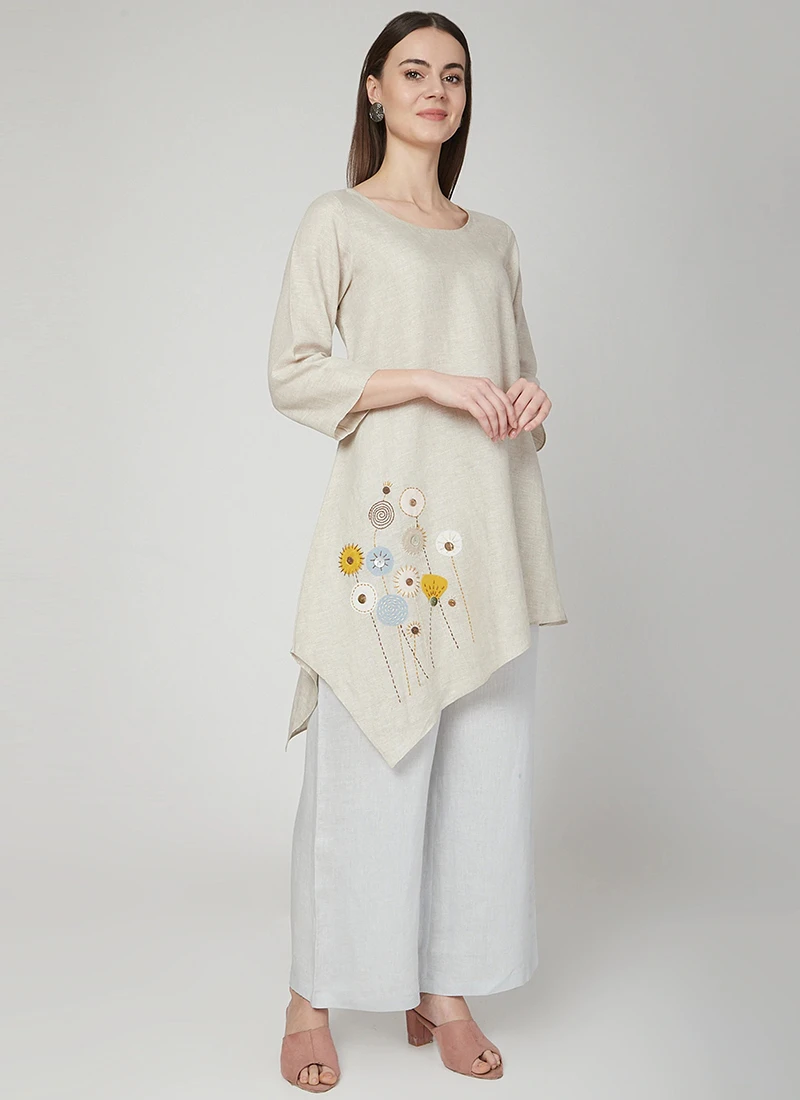 Offwhite Linen Kurta Palazzo Set Work Wear 3 Offwhite Linen Kurta Palazzo Set Work Wear - Image 3