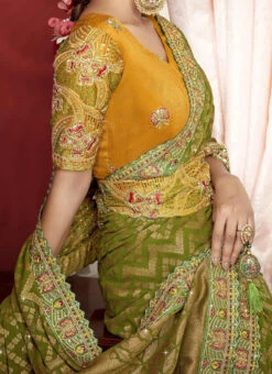 Olive Green Art Silk Gota Saree Wedding Wear