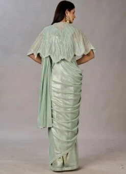 Olive Green Faux Georgette Shimmer Saree Party Wear -C Bazaar Shop olive green faux georgette shimmer saree sasctbliss1056 b