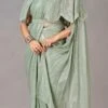 Olive Green Faux Georgette Shimmer Saree Party Wear