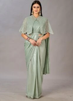 Olive Green Faux Georgette Shimmer Saree Party Wear -C Bazaar Shop olive green faux georgette shimmer saree sasctbliss1056 u