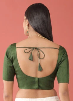 Olive Green Silk Solid Stitched Readymade Blouse Party Wear -C Bazaar Shop olive green silk solid stitched readymade blouse blspfb238o b