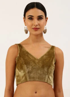 Olive Green Velvet Readymade Blouse Party Wear -C Bazaar Shop olive green velvet readymade blouse blspfb197o u