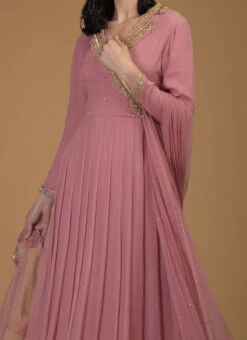 Onion Pink Georgette Embroidered Anarkali Suit Party Wear
