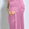 Onion Pink Georgette Sequins Saree Party Wear