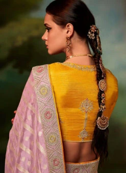 Onion Pink Organza Jacquard Weaving Saree Festive Wear -C Bazaar Shop onion pink organza jacquard weaving saree sasli18575246 b