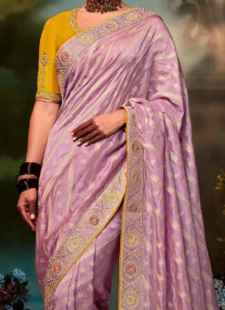 Onion Pink Organza Jacquard Weaving Saree Festive Wear