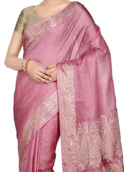 Onion Pink Pure Taser Silk Saree Festive Wear