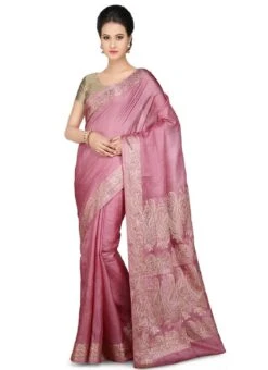 Onion Pink Pure Taser Silk Saree Festive Wear -C Bazaar Shop onion pink pure silk woven saree savns12349401 u