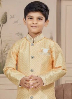 Orange Art Silk Embroidered Sherwani For Boys Festive Wear -C Bazaar Shop orange art silk embroidered sherwani for boys kdbmsgr601 b