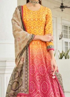 Orange Art Silk Gown Party Wear