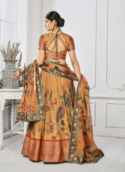 Orange Art Silk Kalamkari Print Umbrella Lehenga Festive Wear -C Bazaar Shop orange art silk kalamkari print umbrella lehenga ghsjssb1633 b