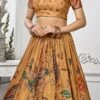 Orange Art Silk Kalamkari Print Umbrella Lehenga Festive Wear