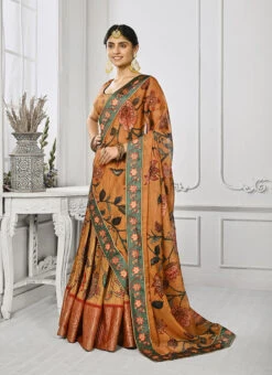 Orange Art Silk Kalamkari Print Umbrella Lehenga Festive Wear -C Bazaar Shop orange art silk kalamkari print umbrella lehenga ghsjssb1633 u