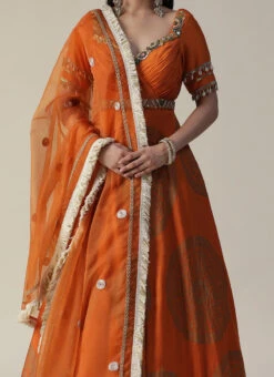 Orange Art Silk Sequins Dresses And Gown Party Wear
