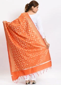 Orange Banarasi Silk Weaving Work Dupatta Work Wear -C Bazaar Shop orange banarasi silk weaving work dupatta dpdmimfd156 b