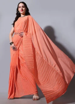 Orange Chinon Crush Saree Party Wear 6 Orange Chinon Crush Saree Party Wear -C Bazaar Shop orange chinon crush saree sasacw1373 u