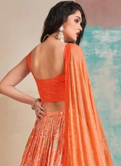 Orange Chinon Printed Work A Line Lehenga Choli Party Wear -C Bazaar Shop orange chinon printed work a line lehenga choli ghska459758003 b