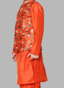 Orange Cotton Silk Bandi Set Party Wear