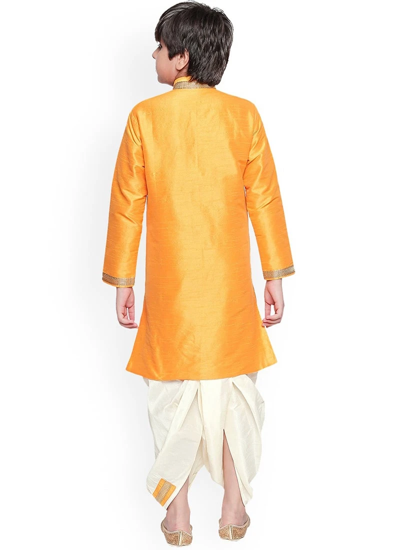 Orange Dupion Silk Embroidered Kurta Pyjama Party Wear 3 Orange Dupion Silk Embroidered Kurta Pyjama Party Wear - Image 3