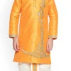 Orange Dupion Silk Embroidered Kurta Pyjama Party Wear