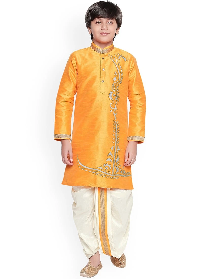 Orange Dupion Silk Embroidered Kurta Pyjama Party Wear 2 Orange Dupion Silk Embroidered Kurta Pyjama Party Wear - Image 2