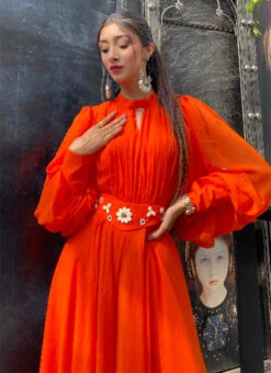 Orange Faux Georgette Jumpsuits Party Wear -C Bazaar Shop orange faux georgette jumpsuits drsuhoa018 b