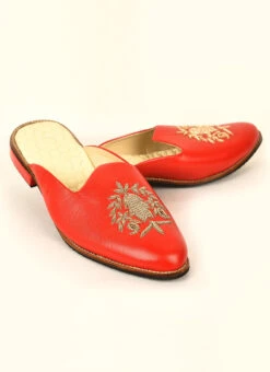 Orange Faux Leather Embroidered Mojri -C Bazaar Shop orange faux leather embroidered mojri mfwmrg301 b