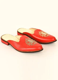 Orange Faux Leather Embroidered Mojri