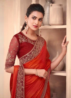 Orange Georgette Embroidered Saree Party Wear 7 Orange Georgette Embroidered Saree Party Wear -C Bazaar Shop orange georgette embroidered saree saska36011113 b