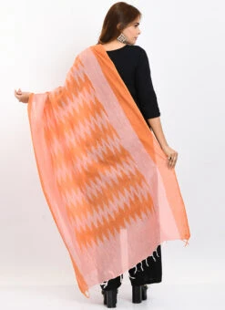 Orange Handloom Cotton Ikkat Printed Dupatta Work Wear -C Bazaar Shop orange handloom cotton ikkat printed dupatta dpdmimfd143 b