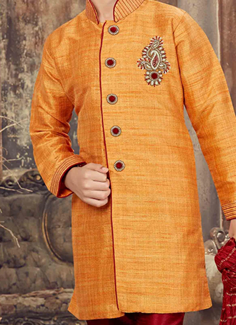 Orange Kids Embroidered Kurta Pyjama 1 Orange Kids Embroidered Kurta Pyjama