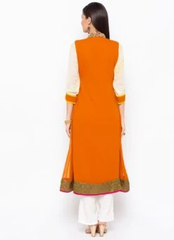 Orange N White Georgette Embroidered Kurta Palazzo Set After Six Wear -C Bazaar Shop orange n white georgette embroidered kurta palazzo set krsmnc1911ks b