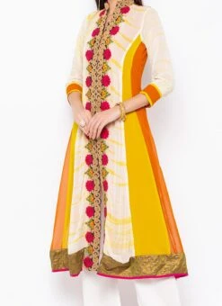 Orange N White Georgette Embroidered Kurta Palazzo Set After Six Wear