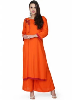 Orange Rayon Embroidery Kurta Palazzo Set Party Wear 6 Orange Rayon Embroidery Kurta Palazzo Set Party Wear -C Bazaar Shop orange rayon embroidery kurta palazzo set krskifh99660001152 u